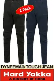 HARD YAKKA - 2 PACK- MENS *DYNEEMA* TOUGH STRETCH SLIM DENIM WORK JEAN - Y03400