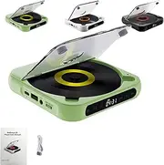 Portable Bluetooth-Compatible CD Player, Home Rechargeables Compact Player, Built-in HiFi Speakers with Timer and LCD Screen Display, Supports CD/AUX/USB and Repeat Modes (Matcha Green)