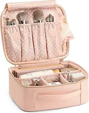 Vlando Cosmetic Bag,Travel Makeup Train Case - Large Capacity PU Waterproof Portable Makeup Bag Toiletry Organizer Wash Pouch Storage for Skincare Toiletry Accessories Pink