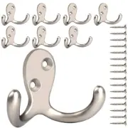 8 Pack Heavy Duty Double Prong Coat Hooks Wall Mounted with 16 Screws Retro D...