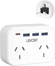 [LENCENT] UK Travel Plug Adapter, Type-G Power Plug with 2 Outlets & USB-C Charger, for AU/NZ to Singapore, Ireland, London, Hong Kong, Cruise Ship Approved