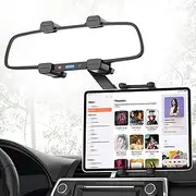 Wukanleng Rear View Mirror Tablet Mount for Car Truck SUV, Universal Rearview Mirror Phone Holder with 360° Rotation Retractable Compatible with iPad Pro 12.9/Air/Mini, Galaxy Z Fold, 4-13" Devices