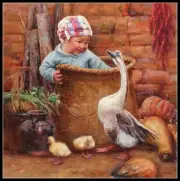 Children's Geese 3 - Counted Cross Stitch Patterns - Color & BW Symbols