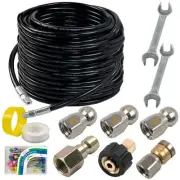 Hourleey Sewer Jetter Kit for Pressure Washer 100FT, Drain Cleaner Hose 1/4 I...