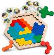 Coogam Wooden Hexagon Puzzle for Kid Adults - Shape Block Tangram Brain Tease...