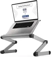 WorkEZ Executive Adjustable Laptop Stand for Desk, 2 Fans & 3 USB Ports, Ergonomic Foldable Laptop Holder Portable Computer Stand Laptop Riser, Silver