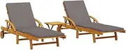 Camping Sunloungers Reclining Patio ChairsSolid Acacia Wood Sun Loungers with Table (2 pcs)