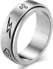RIUKIU Natural Weather Chart Turnable Ring, Fashion Stainless Steel Men's and Women's Rings,Silver,8