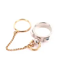在飛比找ETMall東森購物網優惠-HERMES 水鑽+925純銀+玫瑰金AU750鏈帶雙環戒指