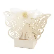 Ivory Cream Butterfly Wedding Engagement Party Bomboniere Favour Lolly Gift Almond Card Box - 10 Pack