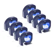 8PK 91331 for DYMO LetraTag Label Tape 12mm x 4m Plastic Refills Black on White