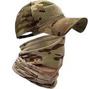 [HOPSOOKEN] Camo Hats for Men with Cooling Sun UV Neck Gaiter Military Tactical Hunting Hat for Running Hiking Baseball Cap