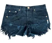 One Teaspoon 25 Black Destroyed Cut Off Bonitas Button Fly Denim Shorts - New