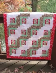 Handmade Gingerbread Cabins Patchwork Topper Quilt. 32" x 39"