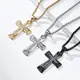 Jpqueen 晶鑽十字架寬版歐美中性鈦鋼長項鍊(3色可選)