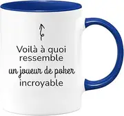 quotedazur - Voil Quoi Seems Un Joueur de Poker Incredible Mug - Poker Player Gift - Birthday Gift Idea - Idea For An Original Attention Poker Player - Blue