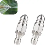 2 PCS Sewer Jetter Nozzle Sturdy Pressure Washer Sewer Jetter Nozzle Drain Jetter Hose Nozzle Stainless Steel Sewer Cleaning Nozzle,1/4'' Quickly Connector, 5000 PSI