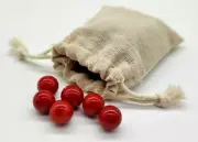 25 Round Glass Marbles Cloth Bag Red Retro Christmas Xmas Stocking Filler Gift