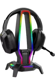 RGB Headphone Stand w/ 3 USB 3.0, HD Audio, Type-C Port, 8 Light Modes, Non Slip