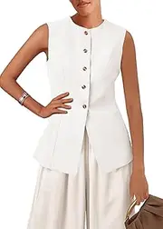 [KIRUNDO] Fashion Blazer Vest for Women 2025 Dressy Business Casual Summer Button Down Sleeveless Work Suit Waistcoat Tops