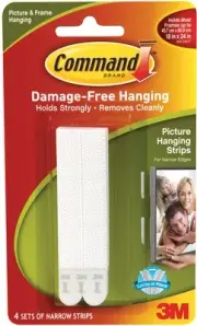 Command Narrow Picture Hanging Strips-White 4 Sets/Pkg 17207