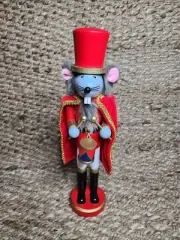 Wooden Christmas Nutcracker 15", KING OF MICE MOUSE IN RED & GOLD CAPE & HAT P&T
