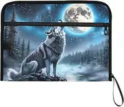 YMXFXP Wolf Sit Moon Galaxy Expandable Filing Folder, 13-Pocket Funny Cute Design with Sticky Labels, A4 Letter Size Document Organizer for Office, School, Boys, Girls