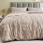 Duvet Cover Queen Size, Reversible Floral Taupe Duvet Cover Set with Zipper C...