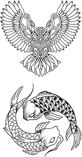 Temporary Tattoos,Owl Carp,Owl Tattoos,Resilience,Lasts 1-2 Weeks,Water-Resistant,Real Tattoo Look,18 x 11 cm