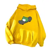 Nevenka Womens Cute Hoodie Skateboarding Frog Long Sleeve Pullover-Yellow