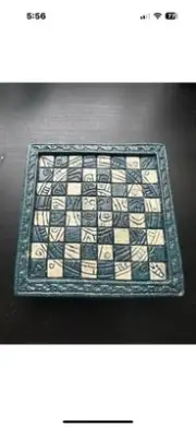 Vintage Mini Mayan Aztec Chess Set Complete Blue & White