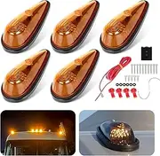 5Pcs Amber Teardrop Cab Light 9LED Cab Marker Light Front Top Clearance Roof Running Light w/Wires & Mounting Kit for Trucks, Pickups,Vans, Semis and RVs