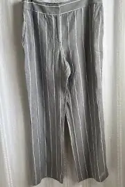Ann Taylor Loft Linen Rayon Blend Trouser Size 10 Gray Stripe Pants NWT
