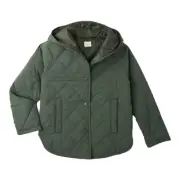 Wonder Nation Girls Quilted Jacket Green Hoodie Front Snaps Pockets Size 14/16