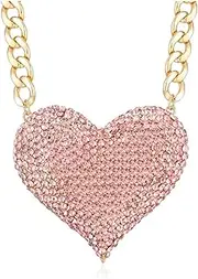 Wellotus Women's Statement Sparkly Heart Necklace Shiny Rhinestone Chunky Chain Necklace Punk Rock Style Costume Jewelry