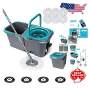 Hands-Free Wringer Spin Mop with Detachable Bucket & Microfiber Refills - Gray