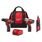 Milwaukee Drill Driver+Impact Driver Combo Kit 12-Volt Cordless w/ Rotary Tool