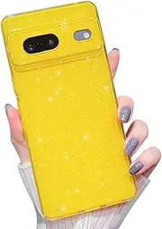 MINSCOSE Compatible with Google Pixel 7 Case,Cute Bling Glitter Thin Slim Shockproof TPU Sparkly Cover for Women Girl for Google 7 6.3 INCH-Yellow