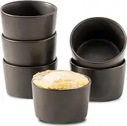 Tikooere Ramekins 8 oz, Oven Safe Soufflé Dishes for Creme Brulee, Souffle, Pudding, Lava Cake, Stoneware Custard Ramikens for Baking, Ceramic Sauce Bowls Set of 6, Kitchen Decor Gift, Matte Black