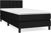 vidaxl Box Spring Bed with Adjustable headboard - King Single Size Black Fabric Single Bed with Pocket Spring Mattress & Topper for Bedroom