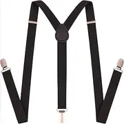 [Generic] Men's Suspenders, Solid Y-Back Adjustable Wide Braces for Men & Women with Heavy Duty Clips – Durable Straight Elastic Suspender Brace for Trousers, Suits & Formal Wear