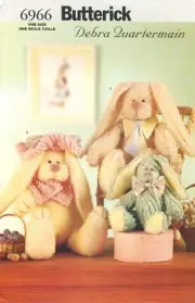 Butterick 6966 Plush Bunny Family - 15" and 9" w Bows, Shawl & Hat UNCUT Pattern