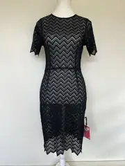 Alannah Hill Dress 8 Black Straight Pencil Short Sleeves BNWT RRP $329 Item35E