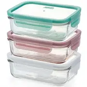 Glasslock Rectangle Container Triple Colour Lid 3pc Set 710ml