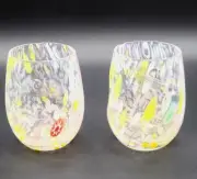 Alessandro Coppola Millefiori Stemless Wine or Rocks Glasses Set 2 Made in Italy