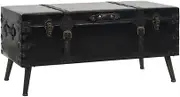 Coffee Table with Storage, Modern Accent Tables for Living Room with Faux Leather Trunk Design, MDF Wood and Steel Legs - Black, Easy Assemble.