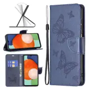 For Samsung Galaxy A13 4G Case, Butterflies Folio PU Leather Wallet Cover, Blue