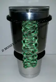 Paracord Handle for 40oz, 30oz, or a 20oz Yeti, RTIC, & Ozark Neon Green Camo