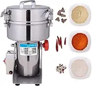 2000G Electric Grain Mill Grinder High Speed Spice Herb Grinder Swing Type Stainless Steel Cereals Pulverizer for Grinding Medicinal Herbs/Coffee/Seasoning Use in Family & Medicine Processing & Lab