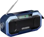 Sdesign Portable Bluetooth Speaker w/Wind Up Radios AM FM - 5000mAh Waterproof Emergency Hand Crank Weather Radio, Wireless Solar Dynamo Radio w/Reading Lamp, LED Torch, SOS Alarm